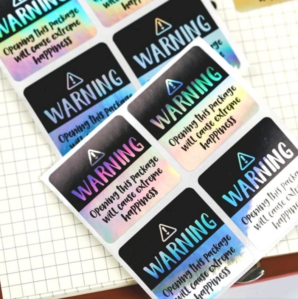 🔹️ 60 Black iridescent Adorable Warning, Extreme Happiness Labels stickers✨️🖤